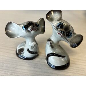 "MUST SEE" Vintage Mice Mouse Salt & Pepper Shakers Set Blue Eyes MCM made Japan